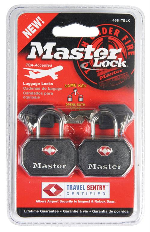 Master Lock 1-1-4in Wide Solid Metal TSA-Accepted Luggage Lock 2-Pack 4681TBLK