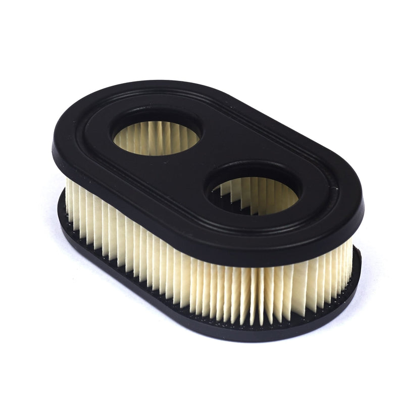 Briggs & Stratton Air filter with black outer rim and beige pleated material on a white background