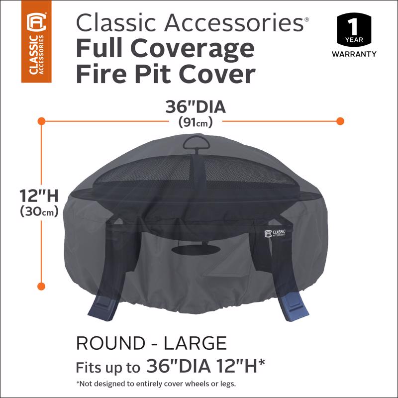 Classic Accessories 12 in. H X 36 in. W Black Polyester Fire Pit Cover-2