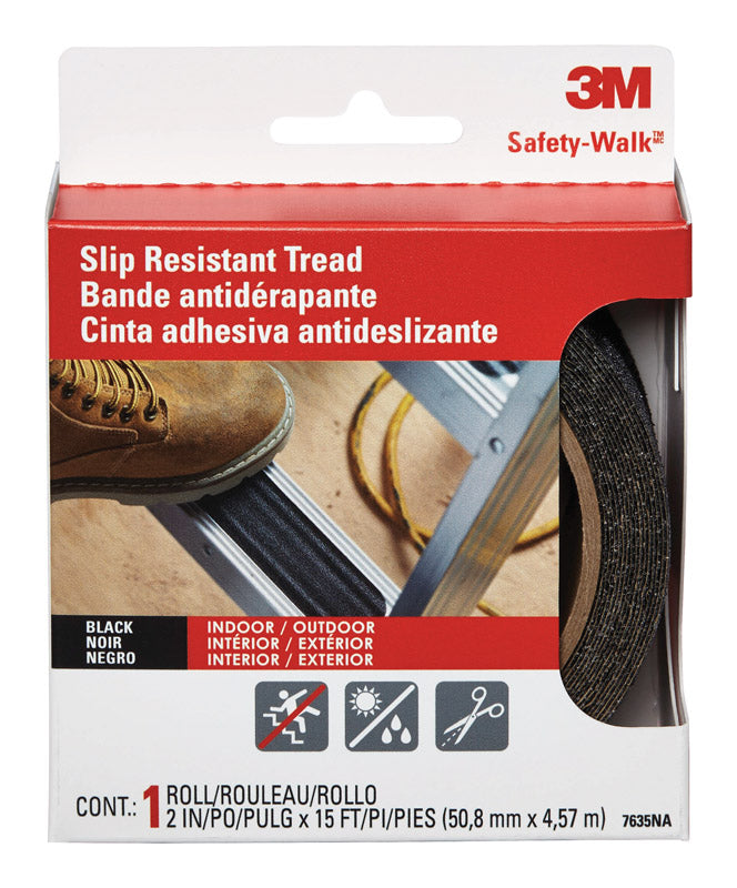 3M Safety-Walk slip resistant tread packaging with text and images of shoes and tape.