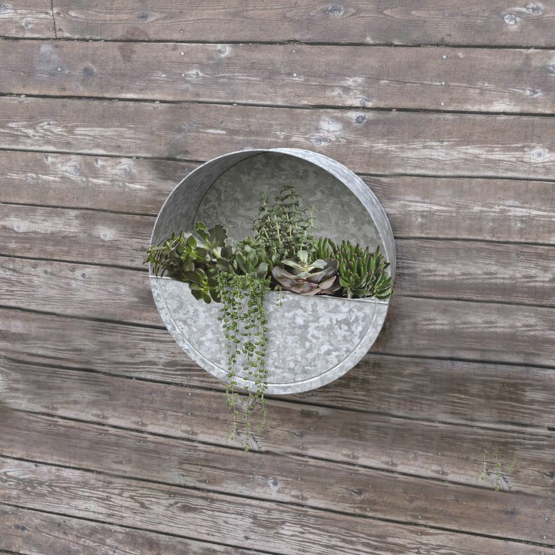 Panacea 14 in. D Metal Wall Planter Galvanized 83227