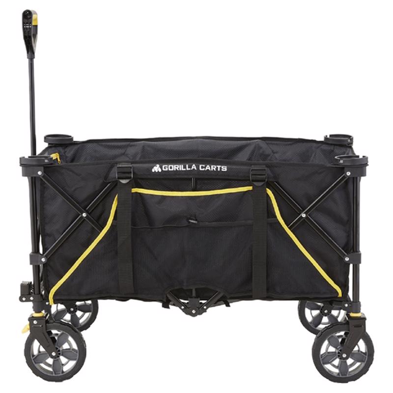 Gorilla Carts Polyester Fabric Folding Utility Wagon shown unfolded on a white background.