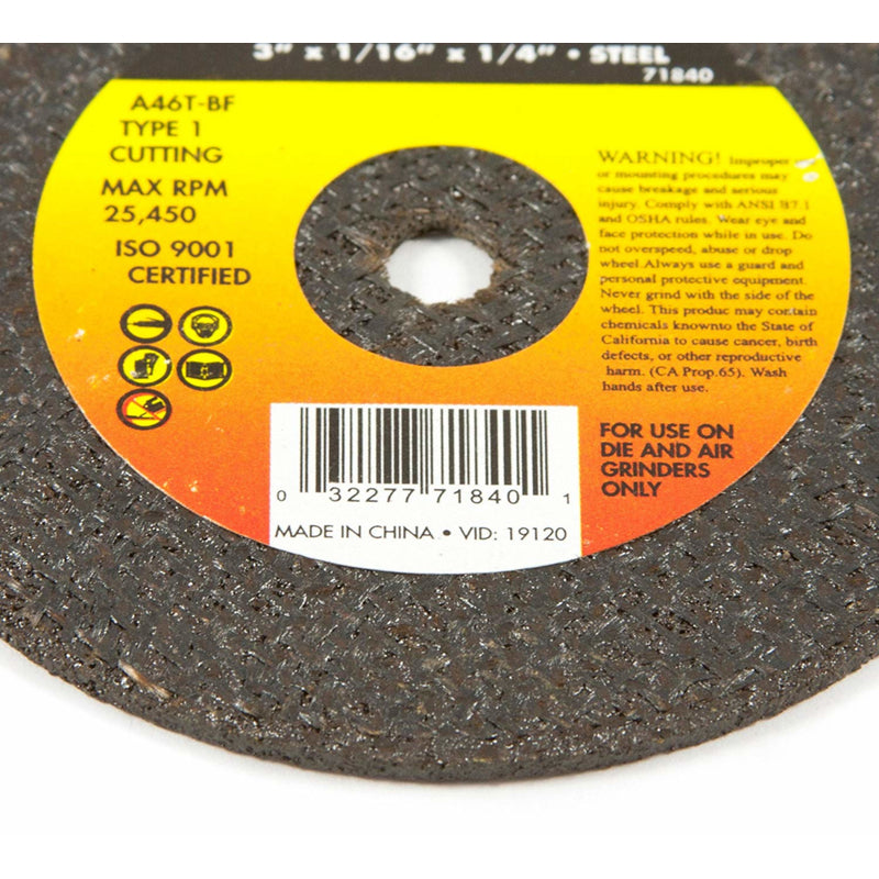 Forney 71840 Cut-Off Wheel, Metal Type 1, 3" X 1/16" X 1/4"-2