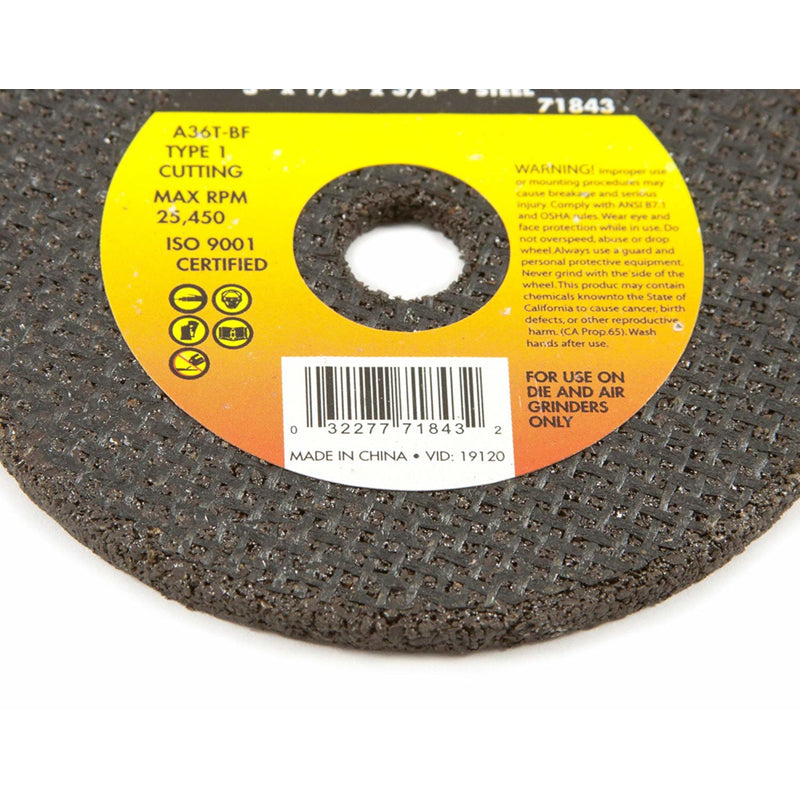 Forney 71843 Cut-Off Wheel, Metal Type 1, 3" X 1/8" X 3/8"-3