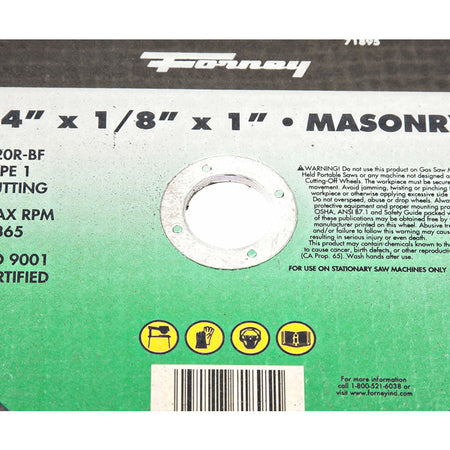 Forney 71895 Cutting Wheel, Masonry-Asphalt Type 1, 14" x 1/8" X 1"-3