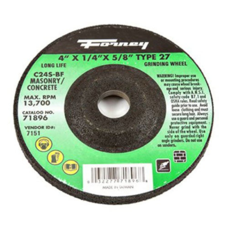 Forney Grinding Wheel, Masonry, Type 27, 4" X 1/4" X 5/8" 71896-2