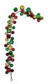 A festive Christmas garland featuring glossy red, green, and metallic gold spherical ornaments on thin brown wire stems, isolated on a white background.