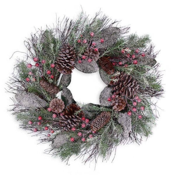 24 Inch Frosted Mixed Pine Wreath 80458 - Box of 2