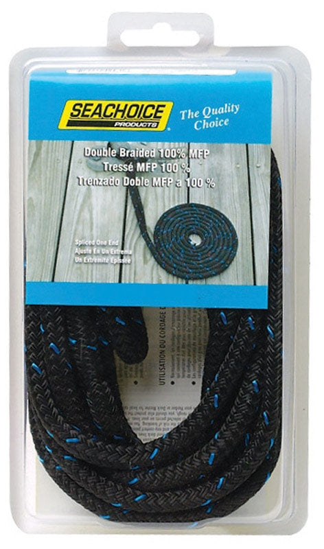 Seachoice Double Braided MFP Dock Line Blue w-Black Tracer 42411