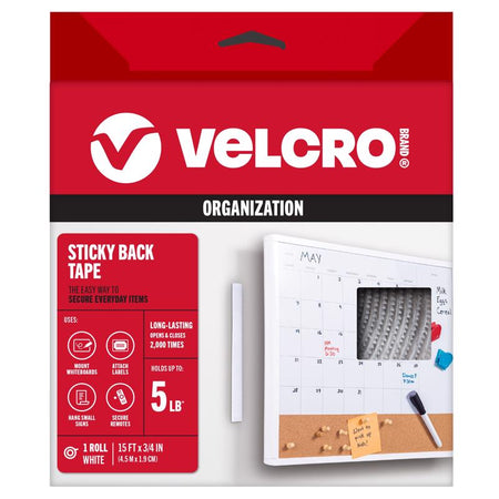 Velcro 3/4" X 15' White Sticky Back™ Tape on a white background