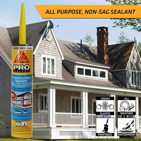 Sika construction sealant can with a house in the background