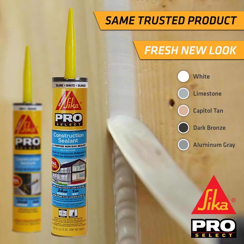 Sika Pro Select construction sealant can with color options on a wooden background
