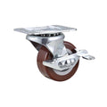 Brown caster wheel with metal plate on a white background