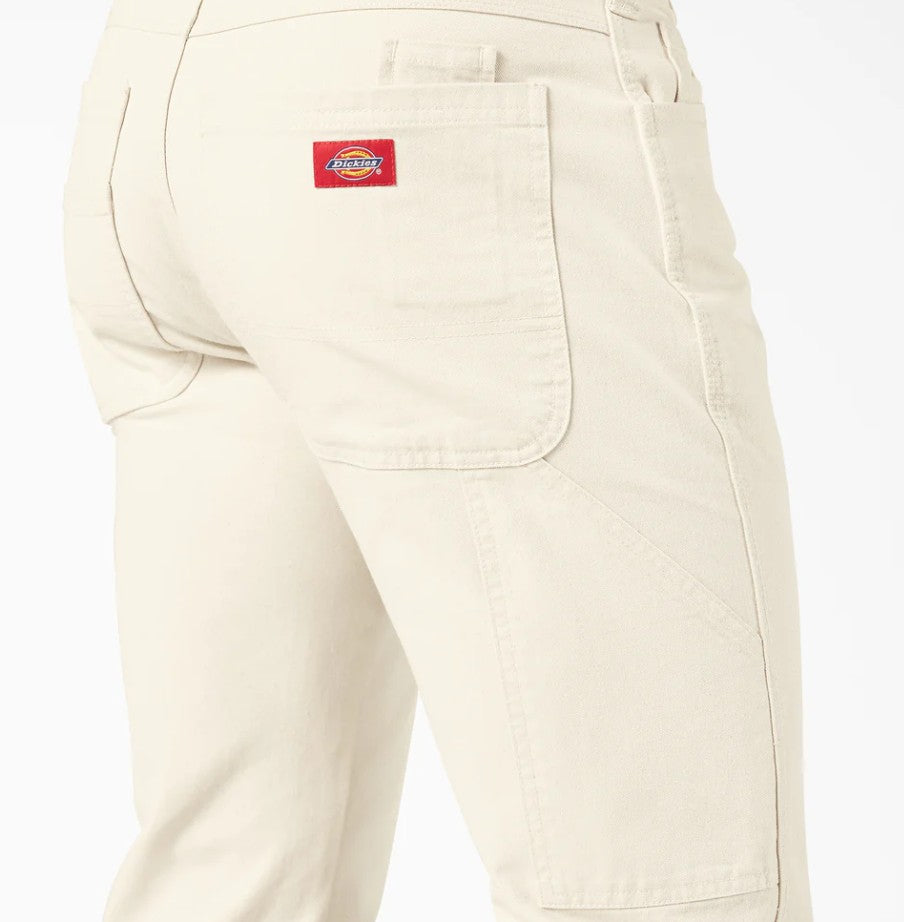 Back view of Dickies Natural Relaxed Fit Painter's Pants with a Dickies logo on a white background