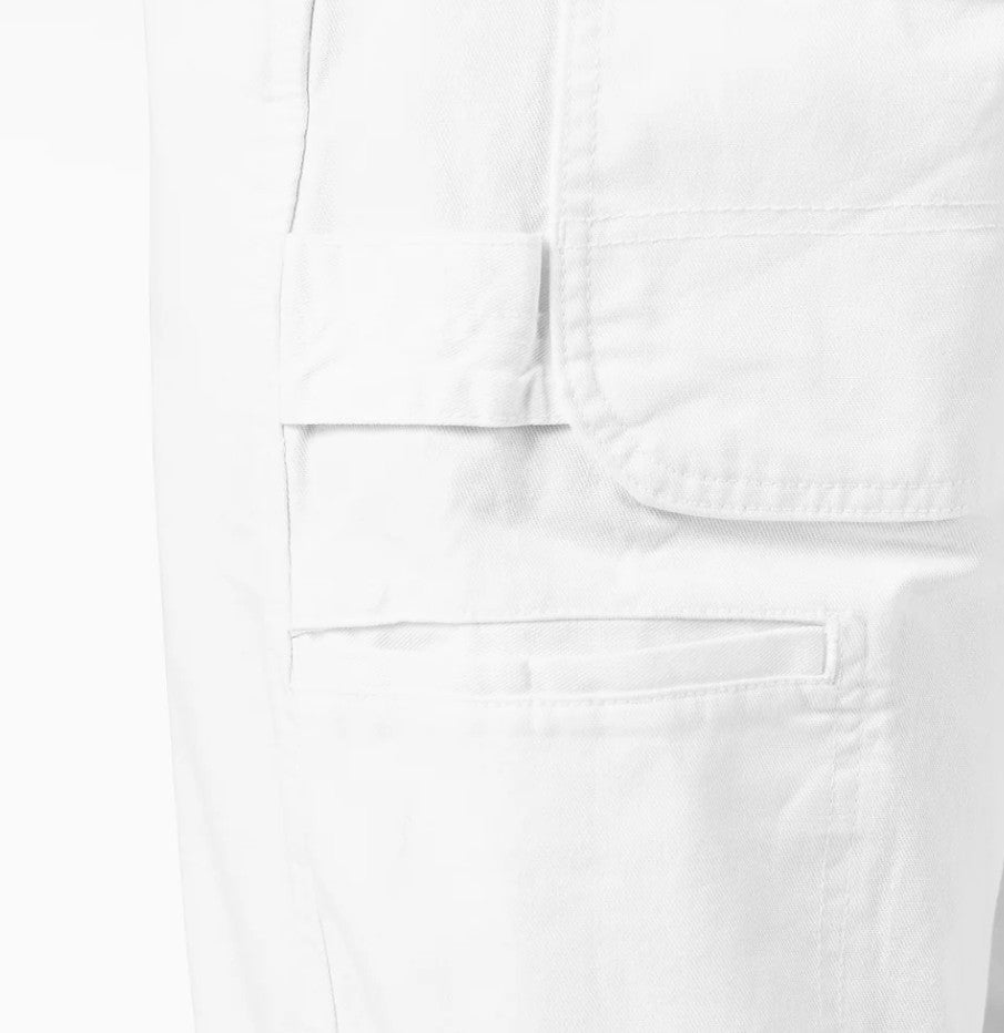 Close-up of Dickies White Double Knee Relaxed Fit Painter's Pants with a focus on the fabric texture.