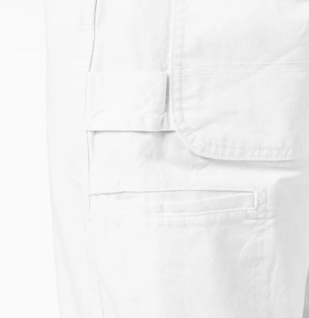 Close-up of Dickies White Double Knee Relaxed Fit Painter's Pants with a focus on the fabric texture.