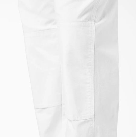 Dickies White Double Knee Relaxed Fit Painter's Pants close up of the double knee area