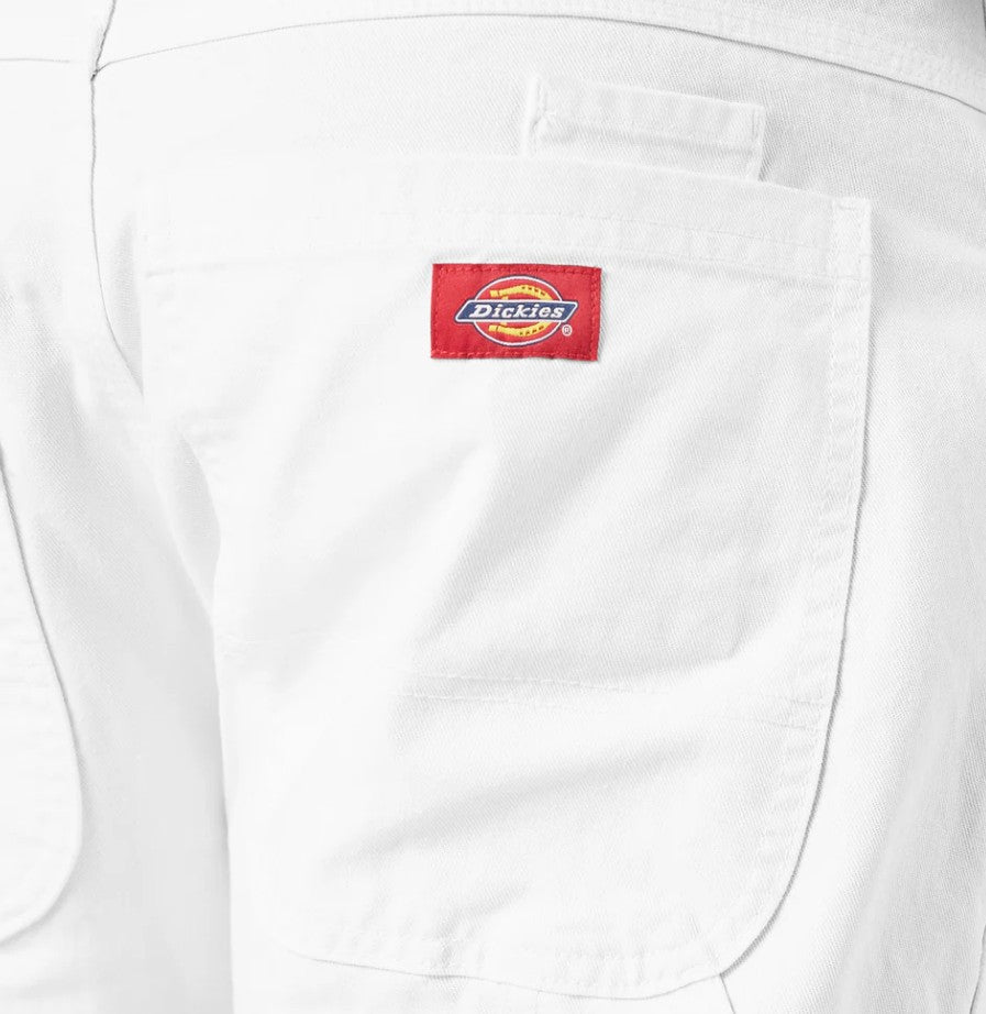 Back of Dickies White Double Knee Relaxed Fit Painter's Pants with a Dickies logo on the pocket