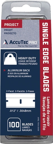 AccuTec .012 Pro Single Edge Razor Blades Aluminum Back 100-Pack APBL-7054