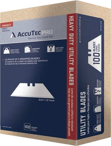 AccuTec .024 PRO Heavy Duty 2-Notch Utility Blade 100-Pack (in Wraps of 5) APBL-8014