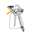 Airlessco 17N201 paint sprayer with a silver metal body, yellow trigger, and blue adjustment knob, shown against a plain white background.