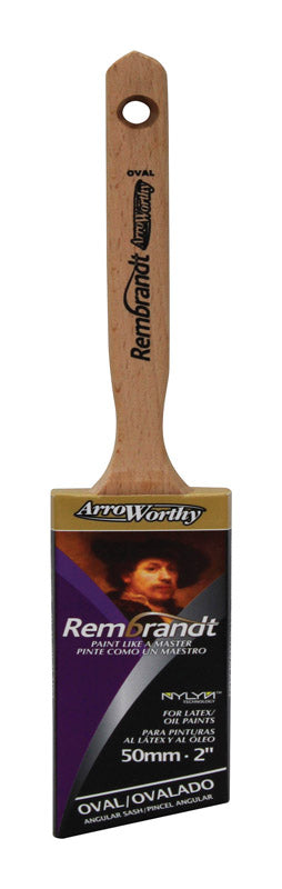 ArroWorthy Rembrandt 6420 Semi-Oval Angle Sash Paint Brush packaged on a white background