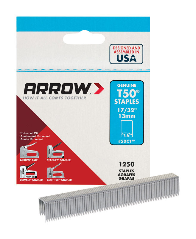 Arrow T50 3/8 in. W X 17/32 in. L 18 Ga. Flat Crown Heavy Duty Staples 1250 pk