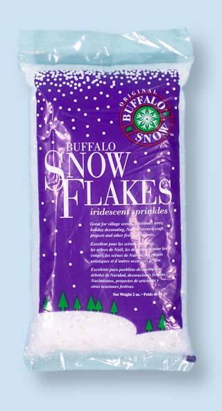 Bag of Buffalo Snow Flakes on a light blue background