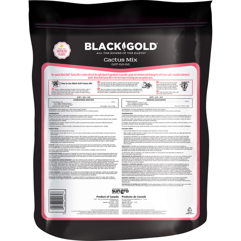 Sun Gro BLACK GOLD Cactus Mix back label