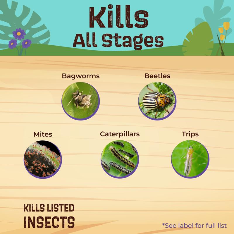 Bonide 250 Captain Jack's Deadbug Brew listed insects infographic