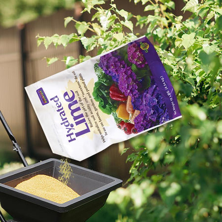 Bonide Hydrated Lime being poured into a spreader