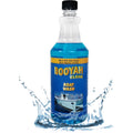 Bottle of Booyah Clean Boat Wash with water splashes on a white background