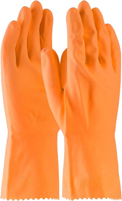 Pair of orange Boss B13051 Reusable Neoprene ChemGuard+ Gloves on a white background