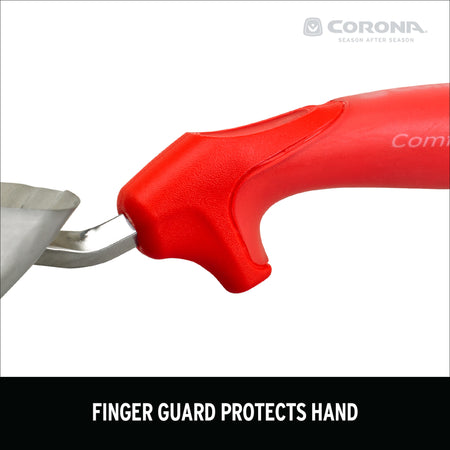 Corona ComfortGel 13.25 in. Stainless Steel Garden Hand Scoop CT 3364 showcasing the finger guard.