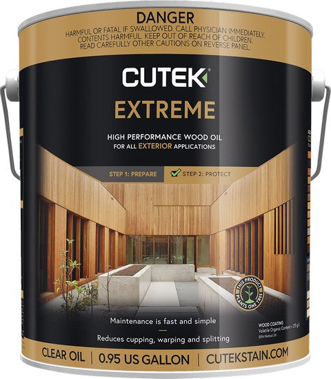 Cutek Extreme high performance wood oil can with wooden interior background