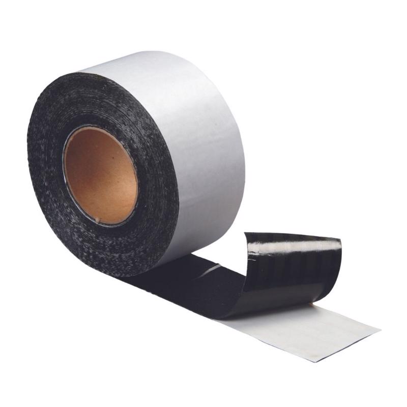 Roll of black and white deck flashing tape on a white background