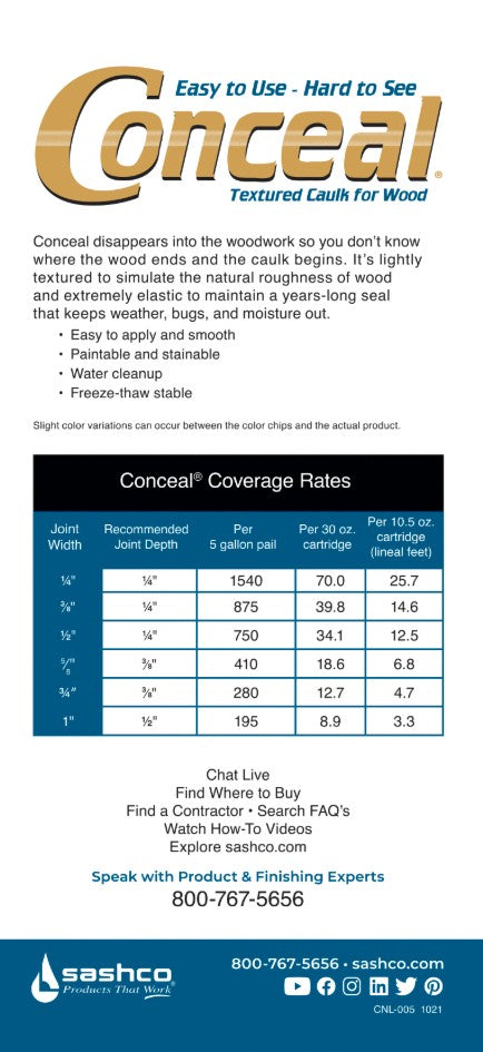 Sashco Conceal Info Sheet and Coverage Rates