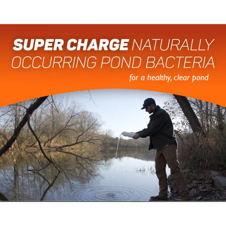 Man pouring Crystal Blue Natural Pond Cleaner Gallon 00114 into a pond