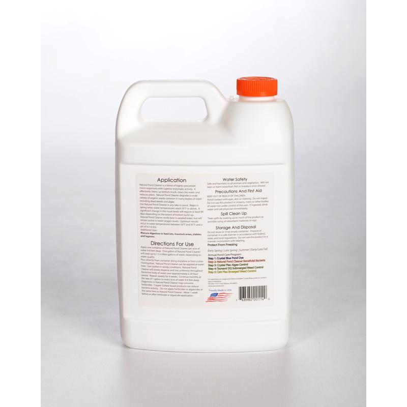 Back label of the Crystal Blue Natural Pond Cleaner Gallon 00114