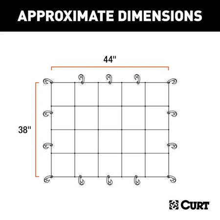 Curt Black Adjustable Cargo Net Dimensions Infographic