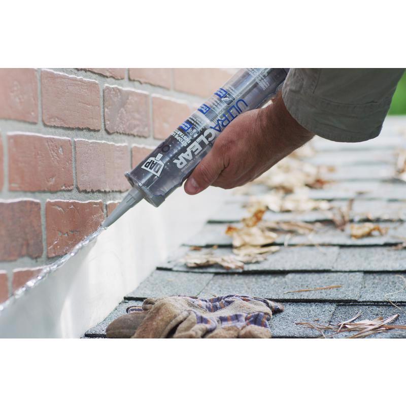 DAP Ultra Clear Roof Waterproof Rubberized Sealant being applied around fascia