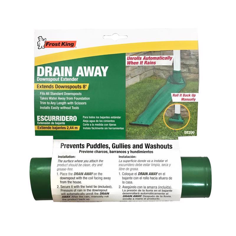 Frost King DE200 Drain Away 7.25 in. W X 8 ft. L Green Vinyl Downspout Extension