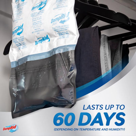 DampRid Hanging Moisture Absorbers lasts up to 60 days infographic