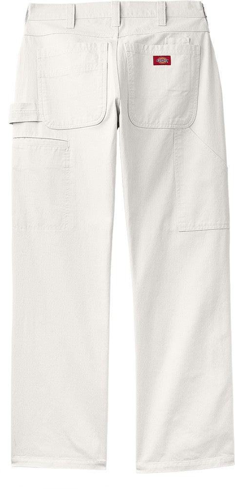 Dickies White Double Knee Relaxed Fit Painter's Pants with a red label on a white background