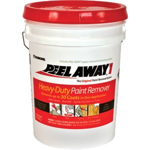 Dumond Peel Away paint remover 5 gallon bucket with red lid and label on a white background
