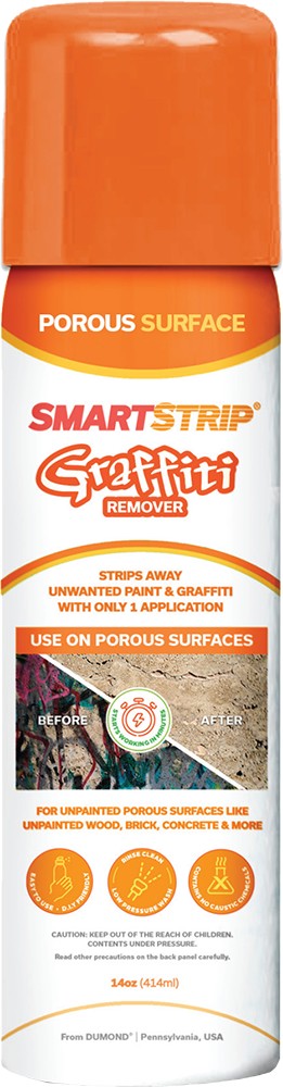 Smart Strip Graffiti Remover can for porous surfaces with branding and product details.