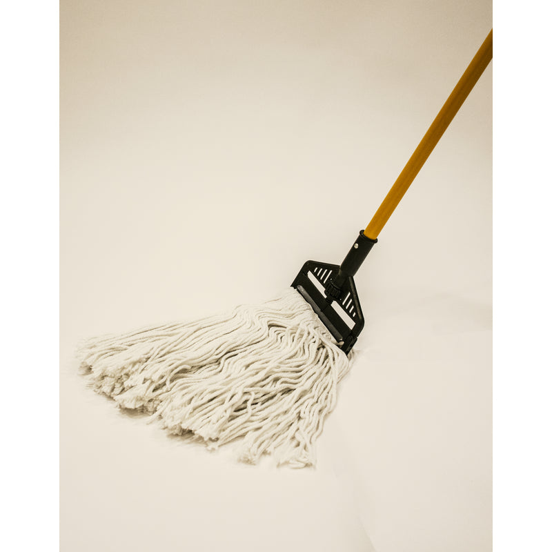 Elite 16 Oz Professional Rayon Mophead 111-RAY-16 attached to a mop pole