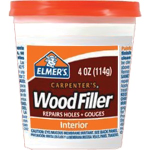 Elmer's Carpenter's Wood Filler 4 oz container with red lid and label.
