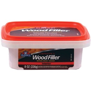 Elmer's Wood Filler 8 oz container with red lid on a white background