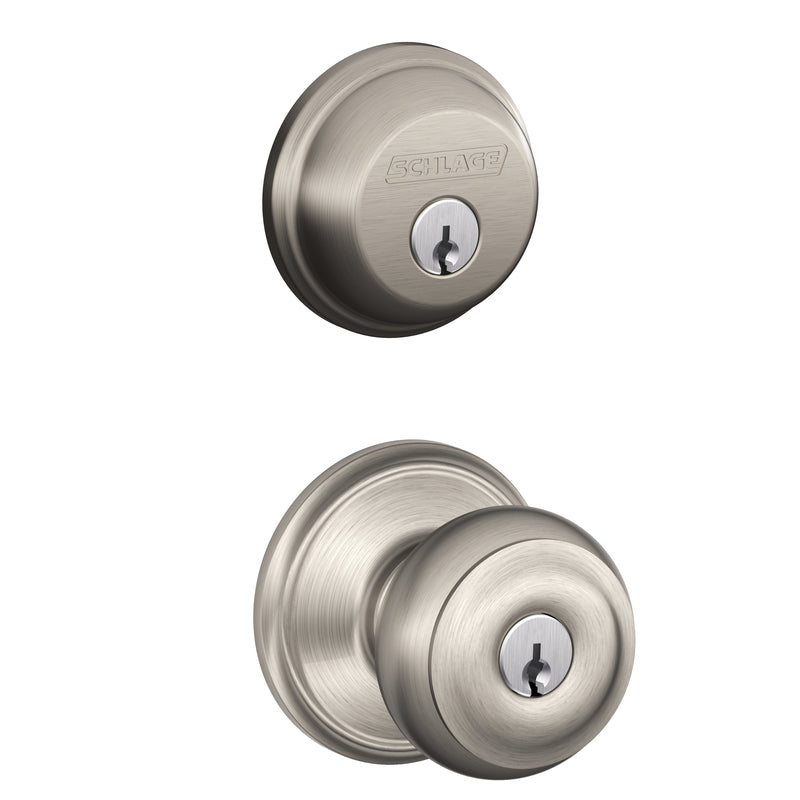 Schlage FB50NVGEO619 Georgian Satin Nickel Knob and Single Cylinder Deadbolt 1-3/4 in.